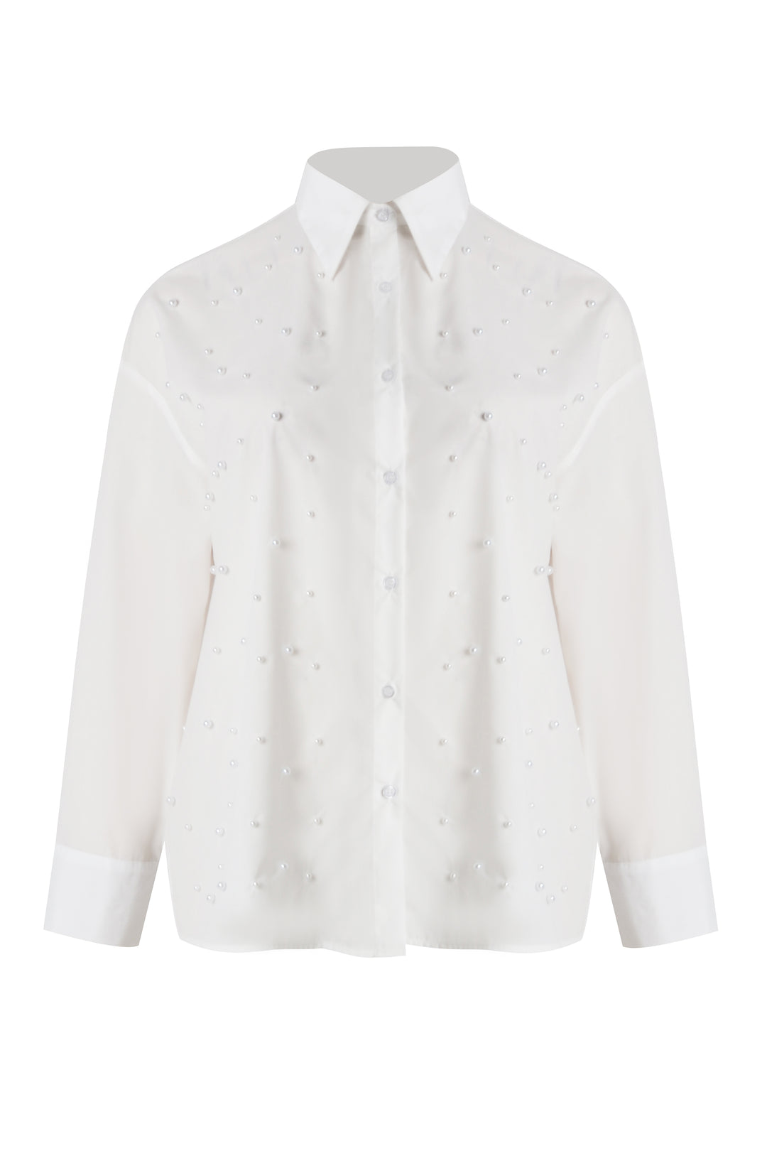 Mat Fashions Long Sleeve Cotton Blend Shirt with Allover Pearl Detail in White