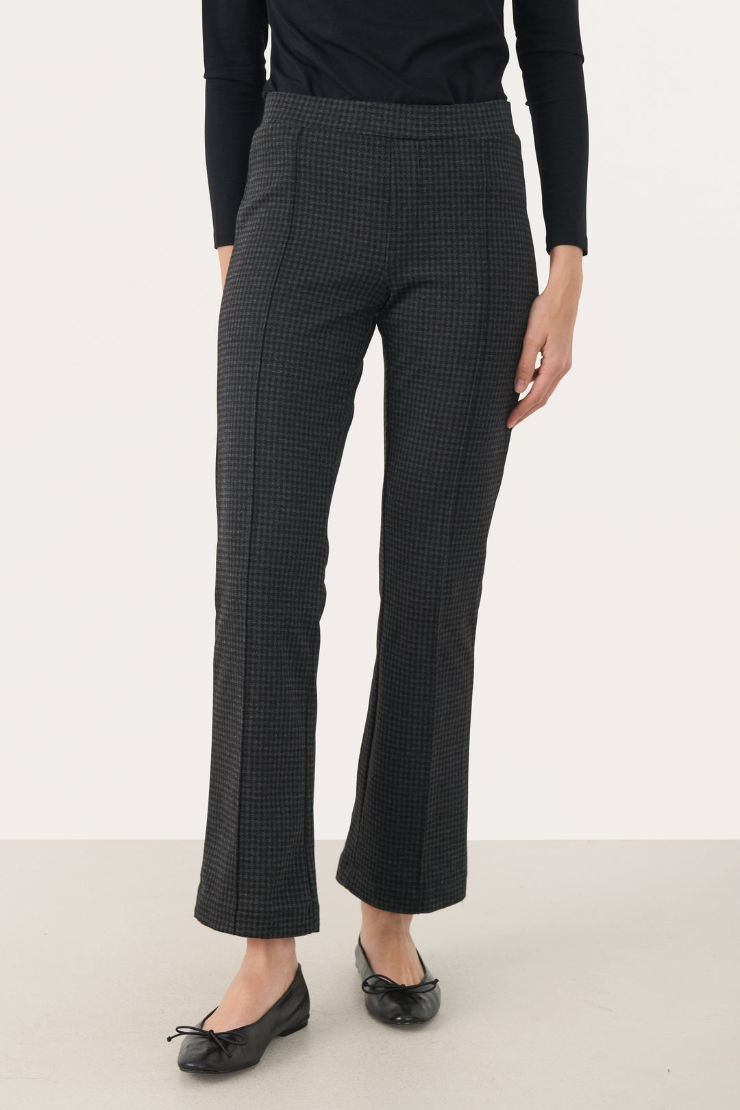 Part Two Pontas Stretch Easy fit Comfort Waist Pull on Ankle pant in Dark Grey Check