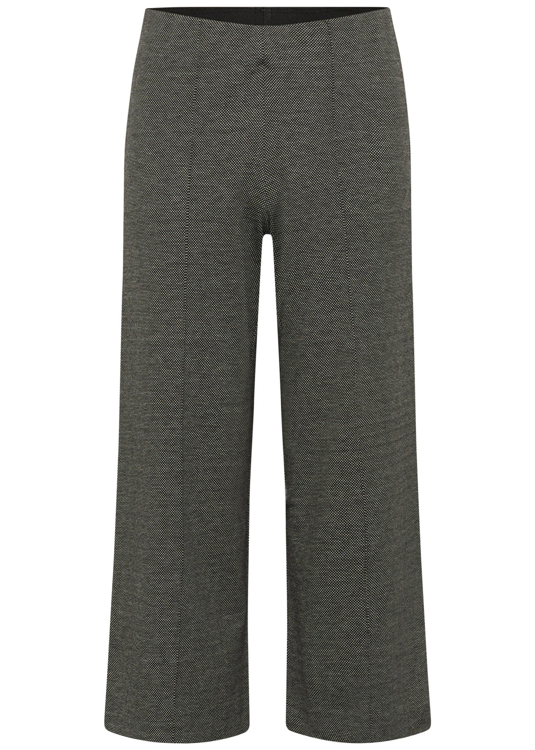 front view of plus size Part Two Ilisan Cropped Wide Leg Easy fit stretch Pull on Pant in Salt and Pepper