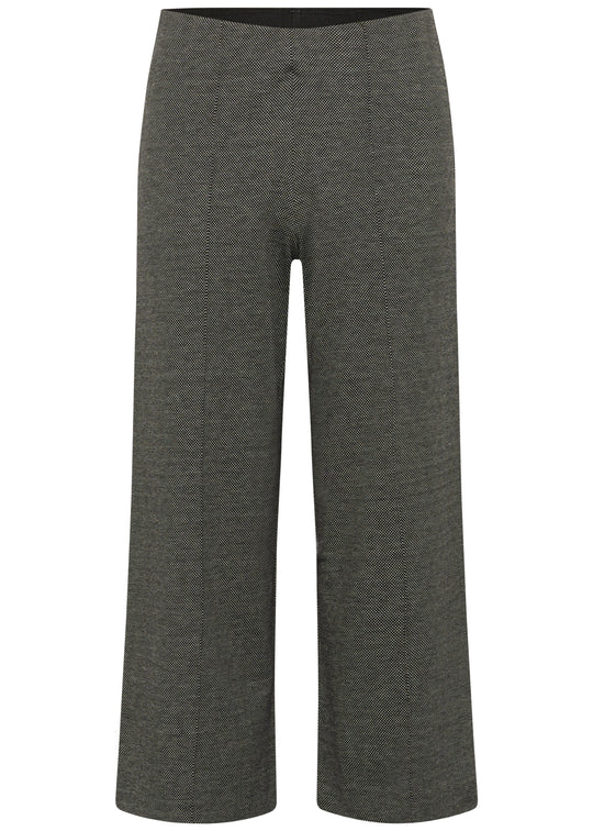 front view of plus size Part Two Ilisan Cropped Wide Leg Easy fit stretch Pull on Pant in Salt and Pepper