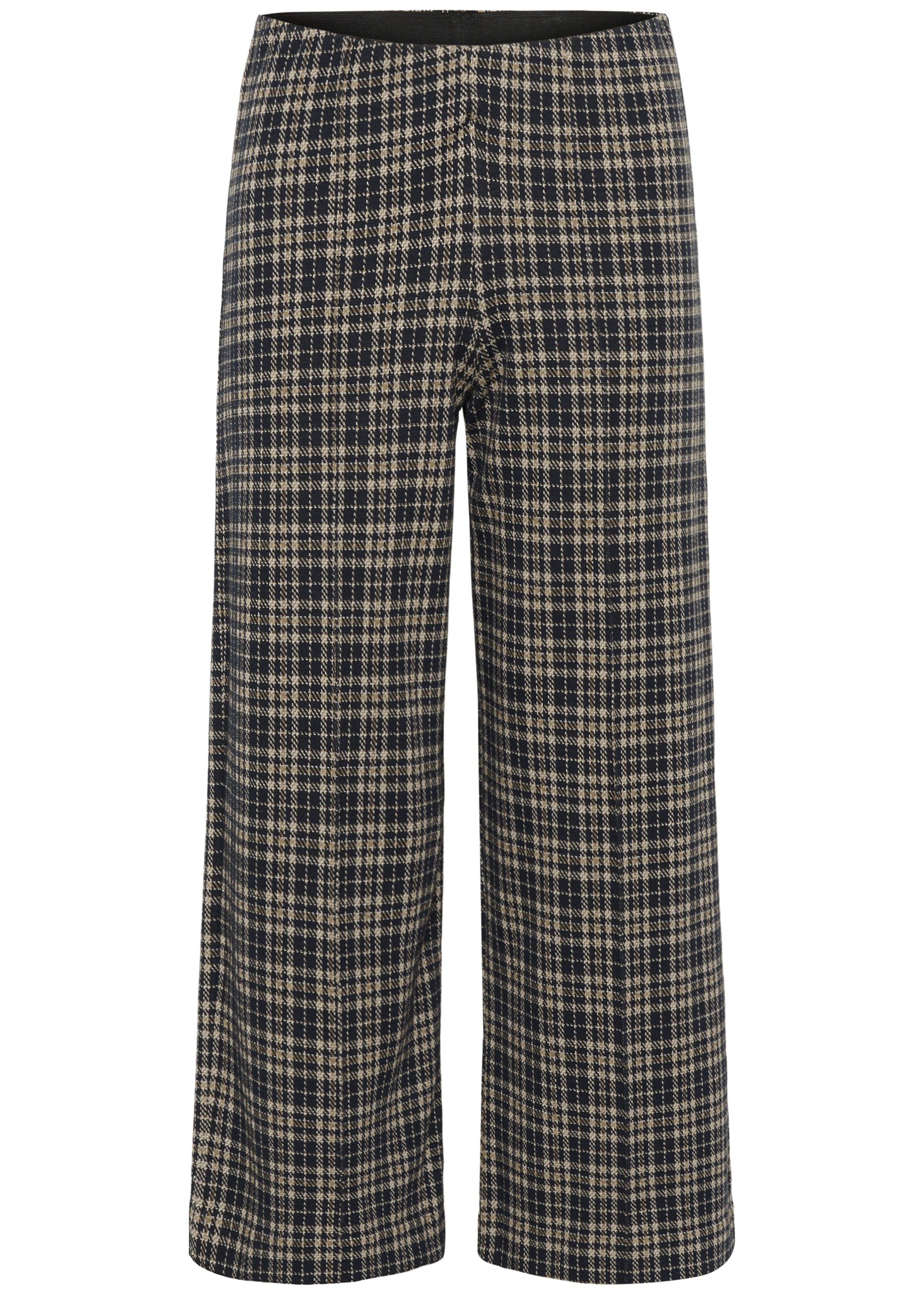 frint view of plus size Part Two Ilisan Cropped Wide Leg Easy fit stretch Pull on Pant in Dark Navy Check