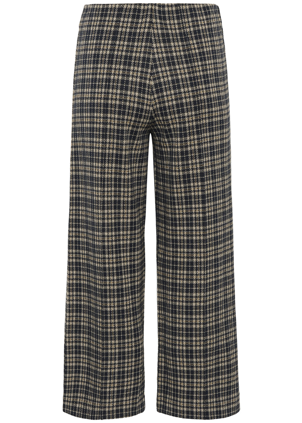 back view of plus size Part Two Ilisan Cropped Wide Leg Easy fit stretch Pull on Pant in Dark Navy Check