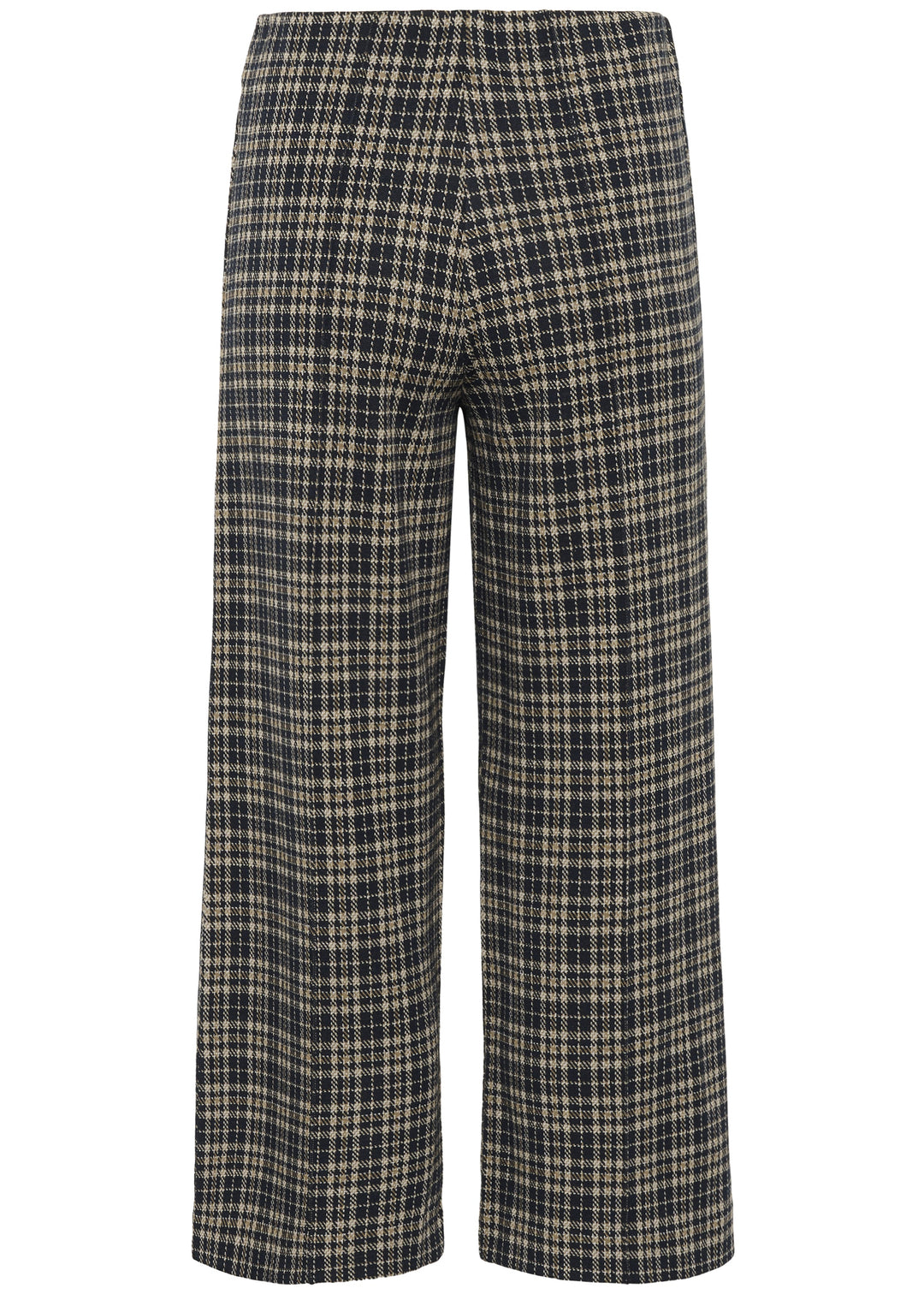 back view of plus size Part Two Ilisan Cropped Wide Leg Easy fit stretch Pull on Pant in Dark Navy Check