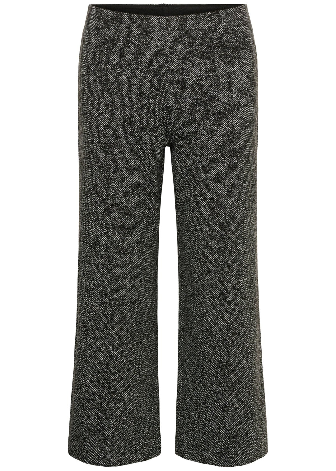 Salt-and-pepper wide-leg pants with elastic pull-on waistband, textured knit