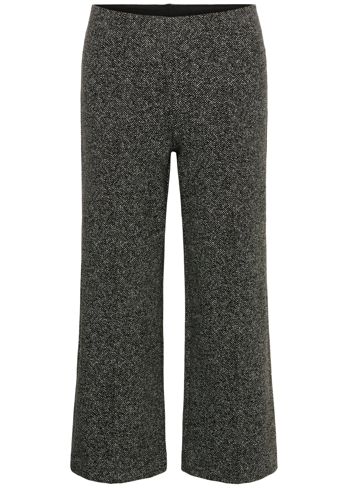Salt-and-pepper wide-leg pants with elastic pull-on waistband, textured knit