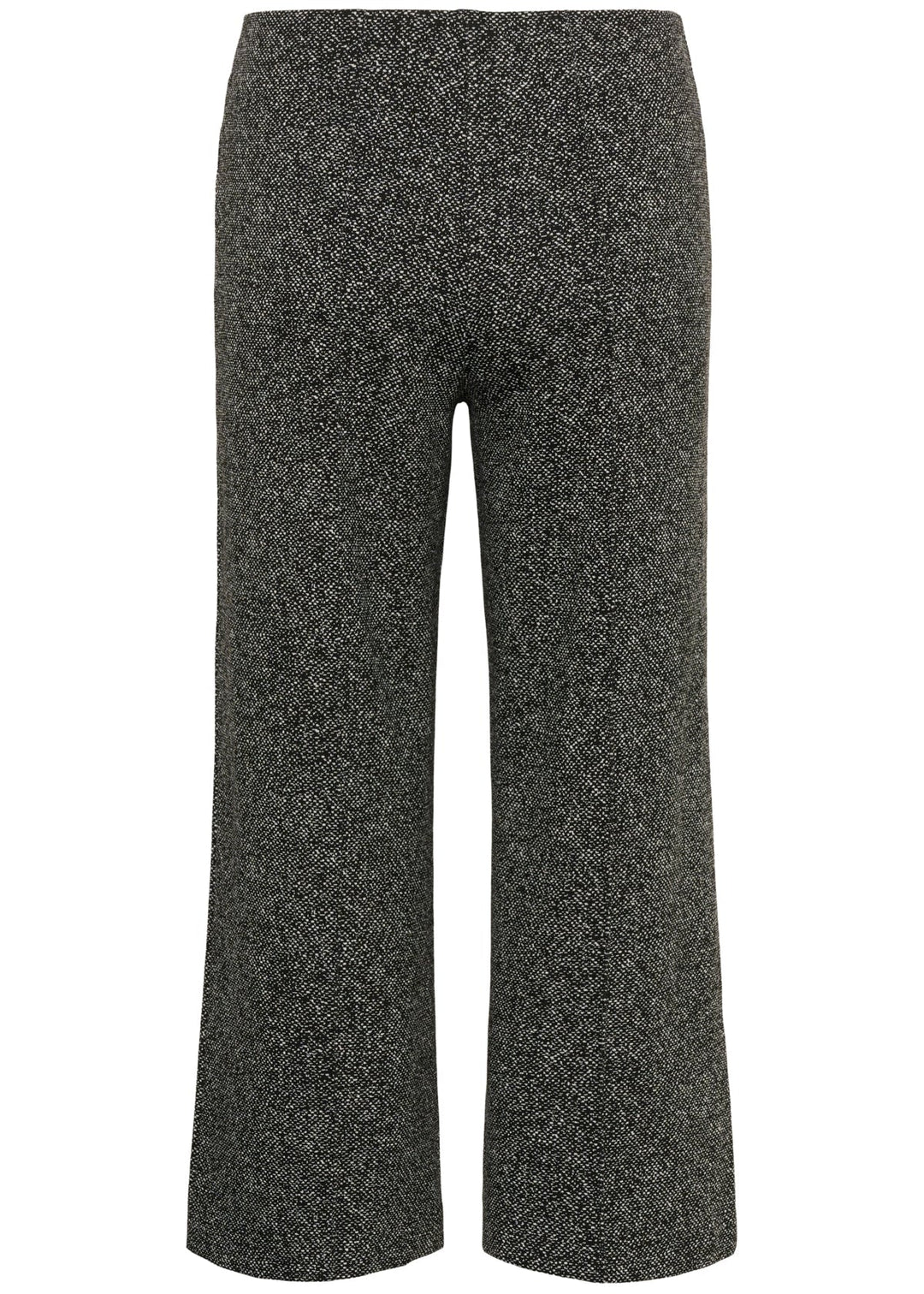 Salt-and-pepper wide-leg pull-on pants with stretch, full front-to-back silhouette