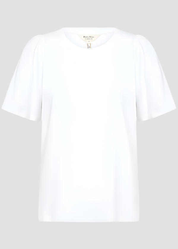 front view of Part Two Imalia Cotton Gathered Sleeve Crew Neck Tee in Bright White