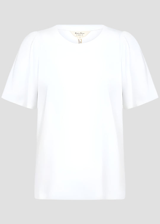 front view of Part Two Imalia Cotton Gathered Sleeve Crew Neck Tee in Bright White