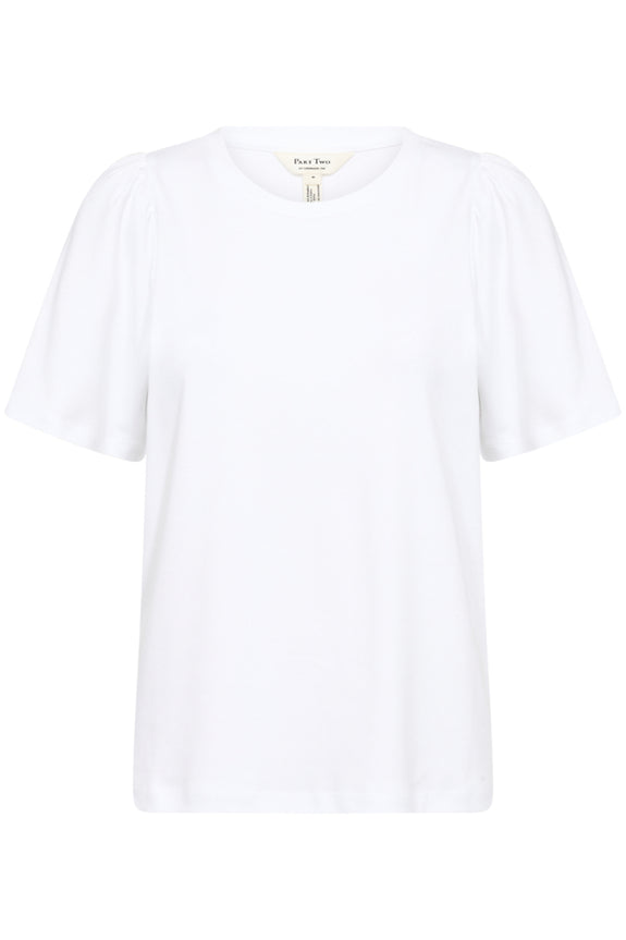 Part Two Imalia Cotton Gathered Sleeve Crew Neck Tee in Bright White