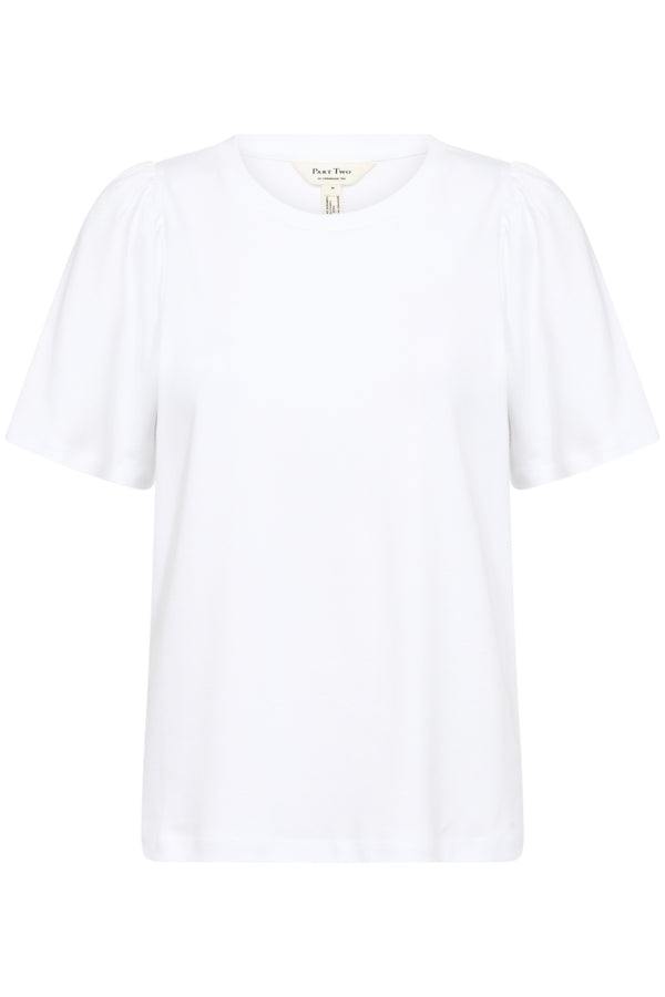 Part Two Imalia Cotton Gathered Sleeve Crew Neck Tee in Bright White