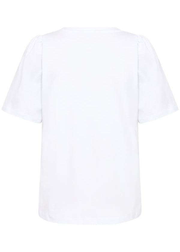 back view of Part Two Imalia Cotton Gathered Sleeve Crew Neck Tee in Bright White