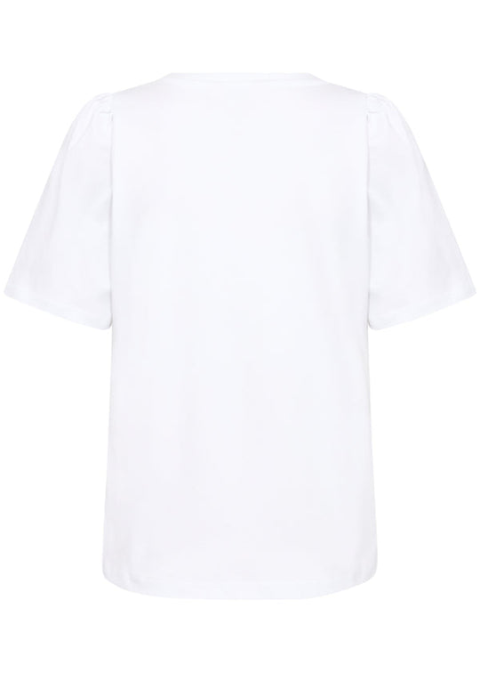 back view of Part Two Imalia Cotton Gathered Sleeve Crew Neck Tee in Bright White