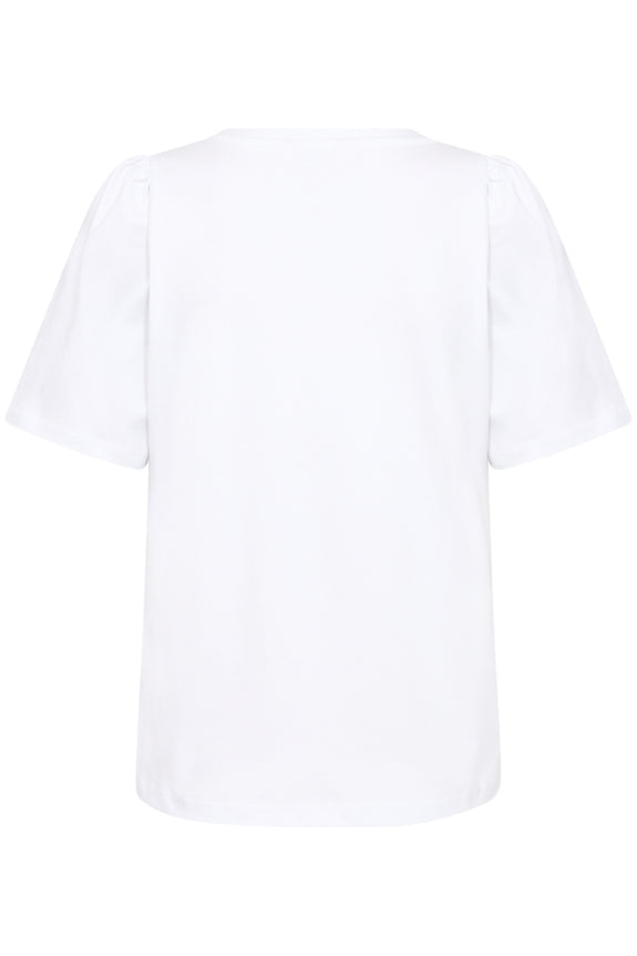 Part Two Imalia Cotton Gathered Sleeve Crew Neck Tee in Bright White