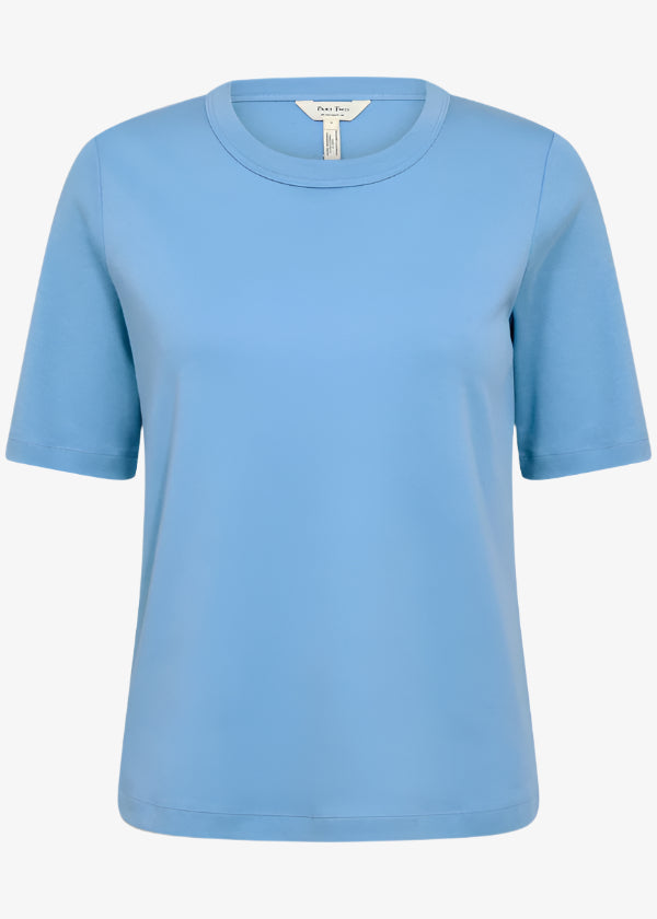 Front view of Part Two Ratana Cotton Elbow Sleeve Crewneck Tee in Silver Lake Blue