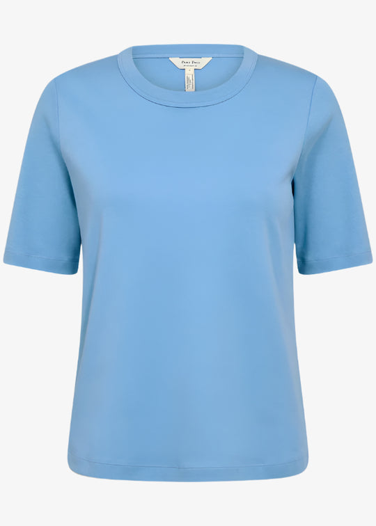 Front view of Part Two Ratana Cotton Elbow Sleeve Crewneck Tee in Silver Lake Blue