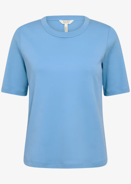 Front view of Part Two Ratana Cotton Elbow Sleeve Crewneck Tee in Silver Lake Blue