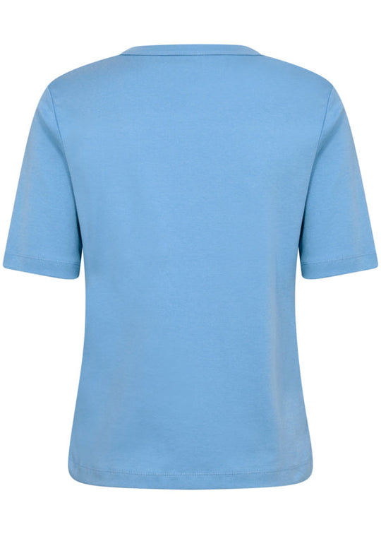 back view of Part Two Ratana Cotton Elbow Sleeve Crewneck Tee in Silver Lake Blue