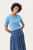 Part Two Ratana Cotton Elbow Sleeve Crewneck Tee in Silver Lake Blue