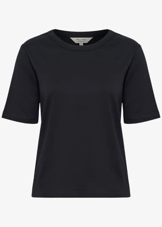 Part Two Organic Cotton Crew Neck Ratana Classic Elbow Sleeve Tee in Black