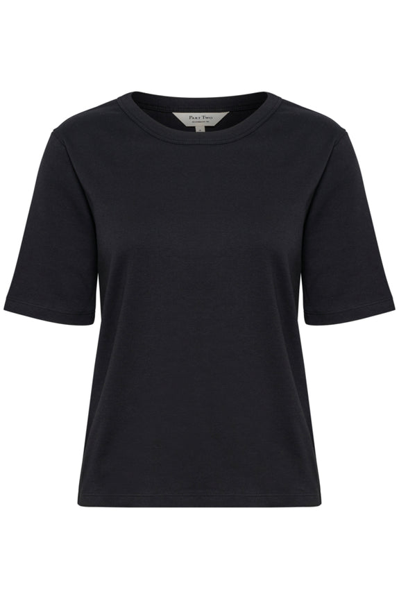 Part Two Organic Cotton Crew Neck Ratana Classic Elbow Sleeve Tee in Black