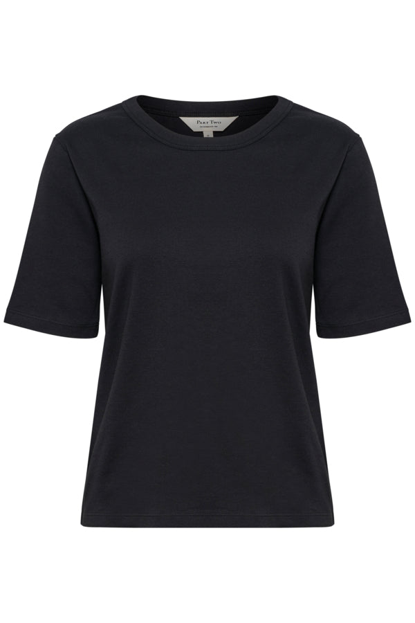 Part Two Organic Cotton Crew Neck Ratana Classic Elbow Sleeve Tee in Black