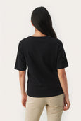 Part Two Organic Cotton Crew Neck Ratana Classic Elbow Sleeve Tee in Black