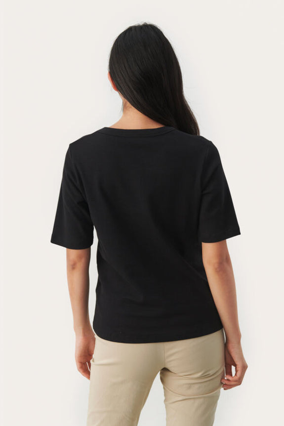 Part Two Organic Cotton Crew Neck Ratana Classic Elbow Sleeve Tee in Black