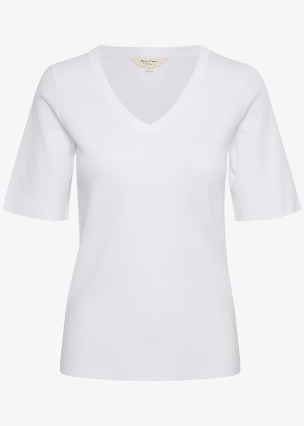Front view of Part Two Ratansa Cotton Short Sleeve V-neck Tee in White