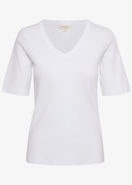 Front view of Part Two Ratansa Cotton Short Sleeve V-neck Tee in White