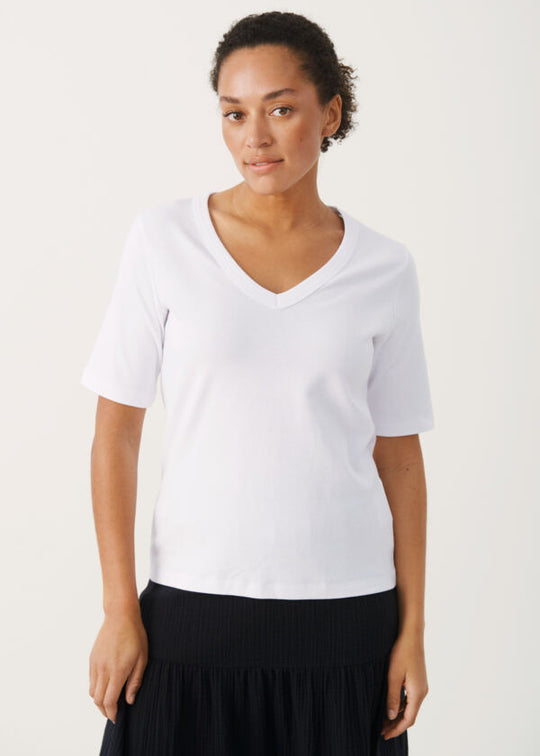 Part Two Ratansa Cotton Short Sleeve V-neck Tee in White
