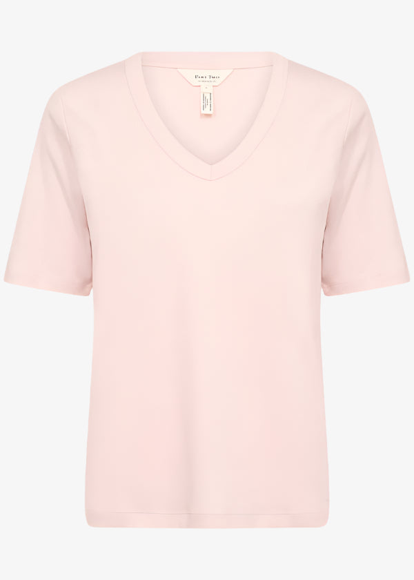 front view of Part Two Ratansa Cotton Short Sleeve V-neck Tee in Mauve Chalk