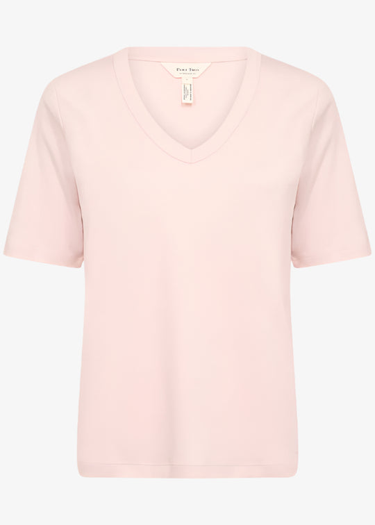 front view of Part Two Ratansa Cotton Short Sleeve V-neck Tee in Mauve Chalk