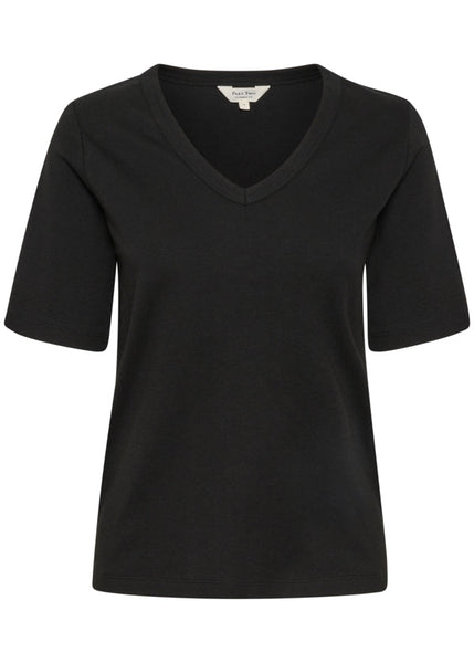 Front view of Part Two Ratansa Cotton Short Sleeve V-neck Tee in Black