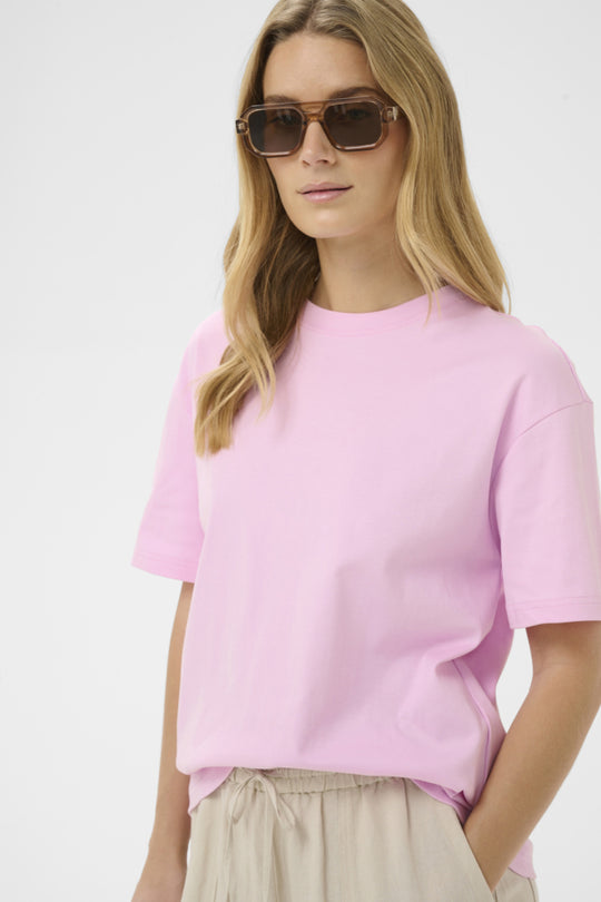 Part Two Jamina Organic cotton Crew neck Boxy Tee in Cameo Pink