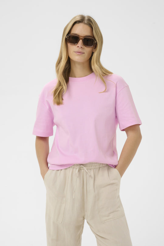 Part Two Jamina Organic cotton Crew neck Boxy Tee in Cameo Pink