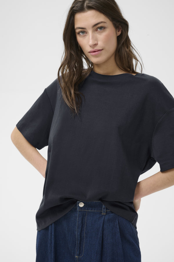 Part Two Jamina Organic cotton Crew neck Boxy Tee in Dark Navy
