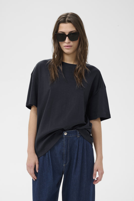 Part Two Jamina Organic cotton Crew neck Boxy Tee in Dark Navy