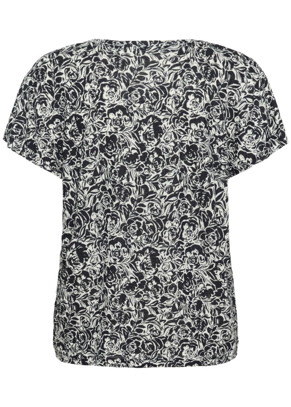 back view of Part Two Axelines Linen/Viscose Print Short Sleeve V-Neck Tee in Midnight Rose Print