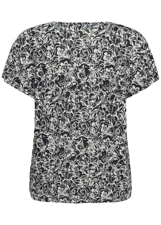 back view of Part Two Axelines Linen/Viscose Print Short Sleeve V-Neck Tee in Midnight Rose Print