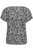 Part Two Axelines Linen/Viscose Print Short Sleeve V-Neck Tee in Midnight Rose Print