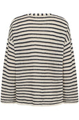 Part Two Nahni Linen V-Neck Long Sleeve Sweater in Navy/Natural Stripe