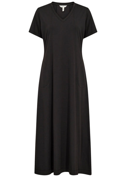 Front view of Part Two Natazia V-Neck Long paneled Jersey Dress in Black