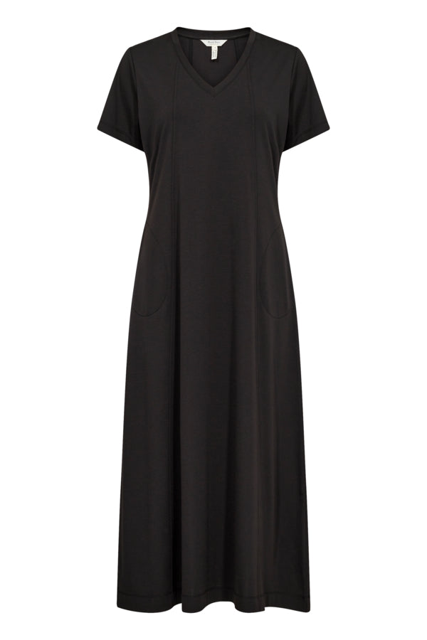 Part Two Natazia V-Neck Long paneled Jersey Dress in Black