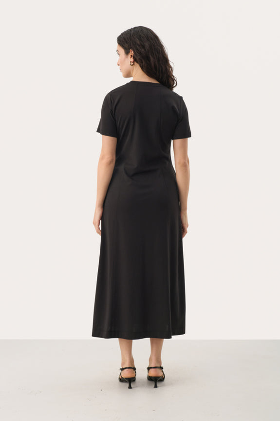 Part Two Natazia V-Neck Long paneled Jersey Dress in Black