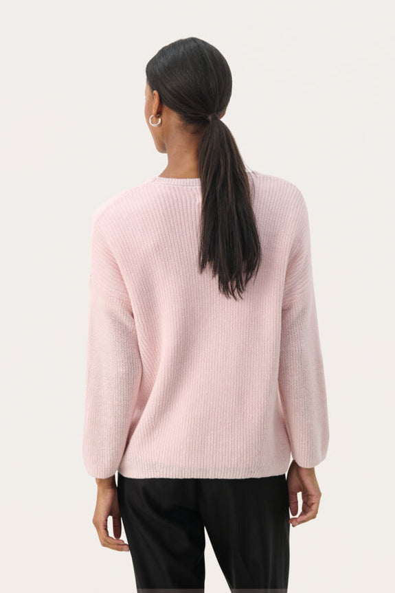 Part Two Etrona Linen/Cotton Blend V-neck 3/4 Sleeve Sweater in Mauve Chalk