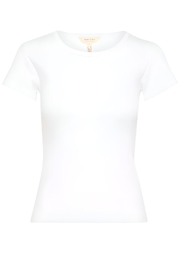 front view of plus size Part Two Short Sleeve Scoopneck Ribbed Tee in Bright White