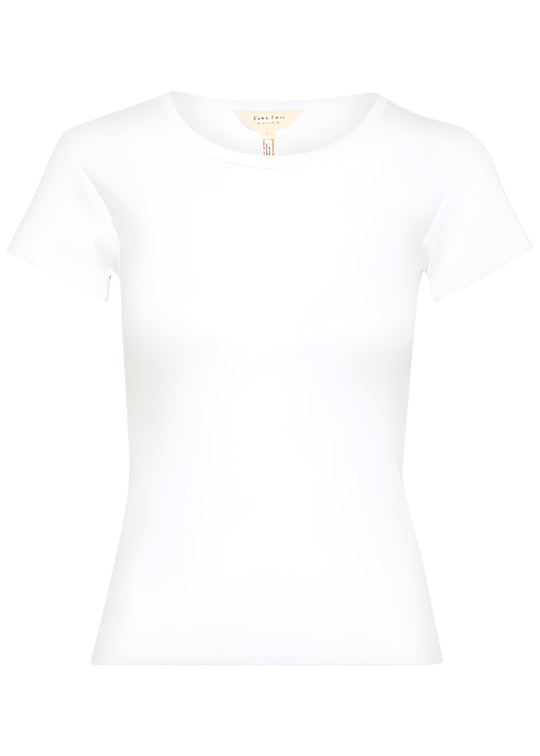 front view of plus size Part Two Short Sleeve Scoopneck Ribbed Tee in Bright White