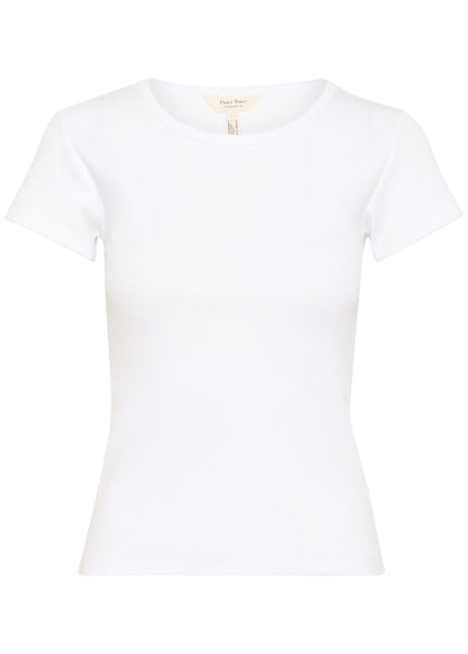front view of plus size Part Two Short Sleeve Scoopneck Ribbed Tee in Bright White
