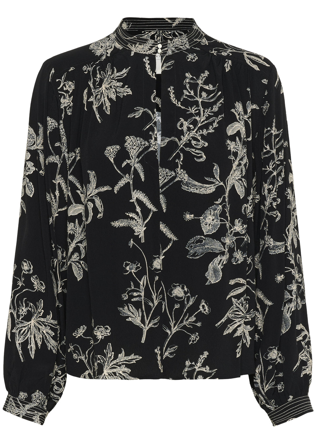 Front view of Part Two Shiroma Long Sleeve Print plus size Blouse in Black Print
