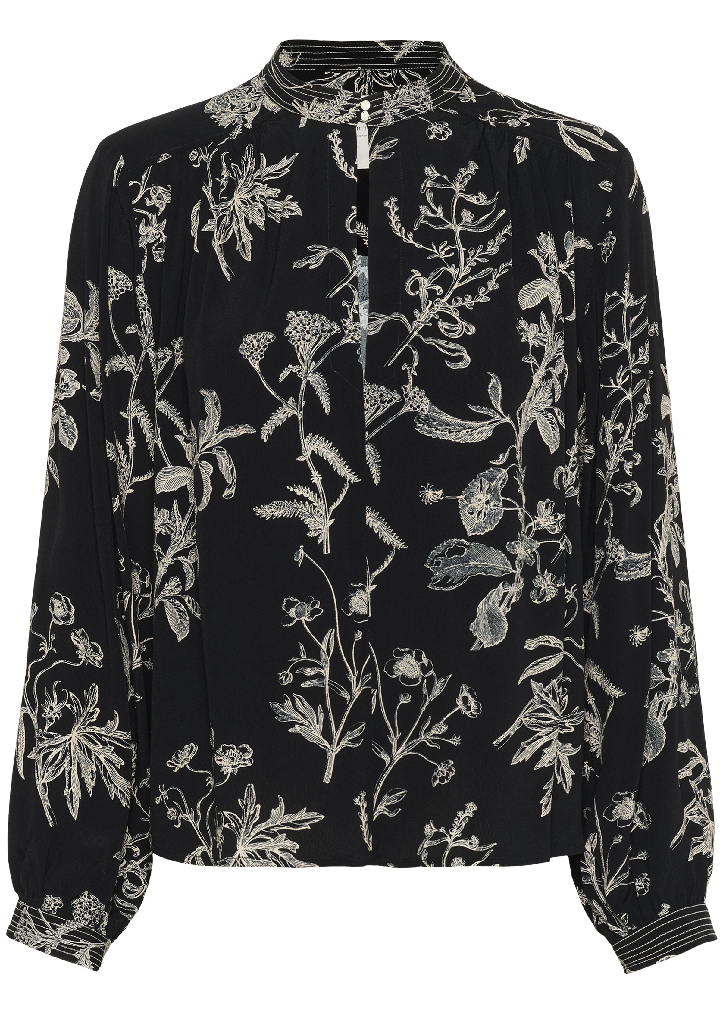 Front view of Part Two Shiroma Long Sleeve Print plus size Blouse in Black Print